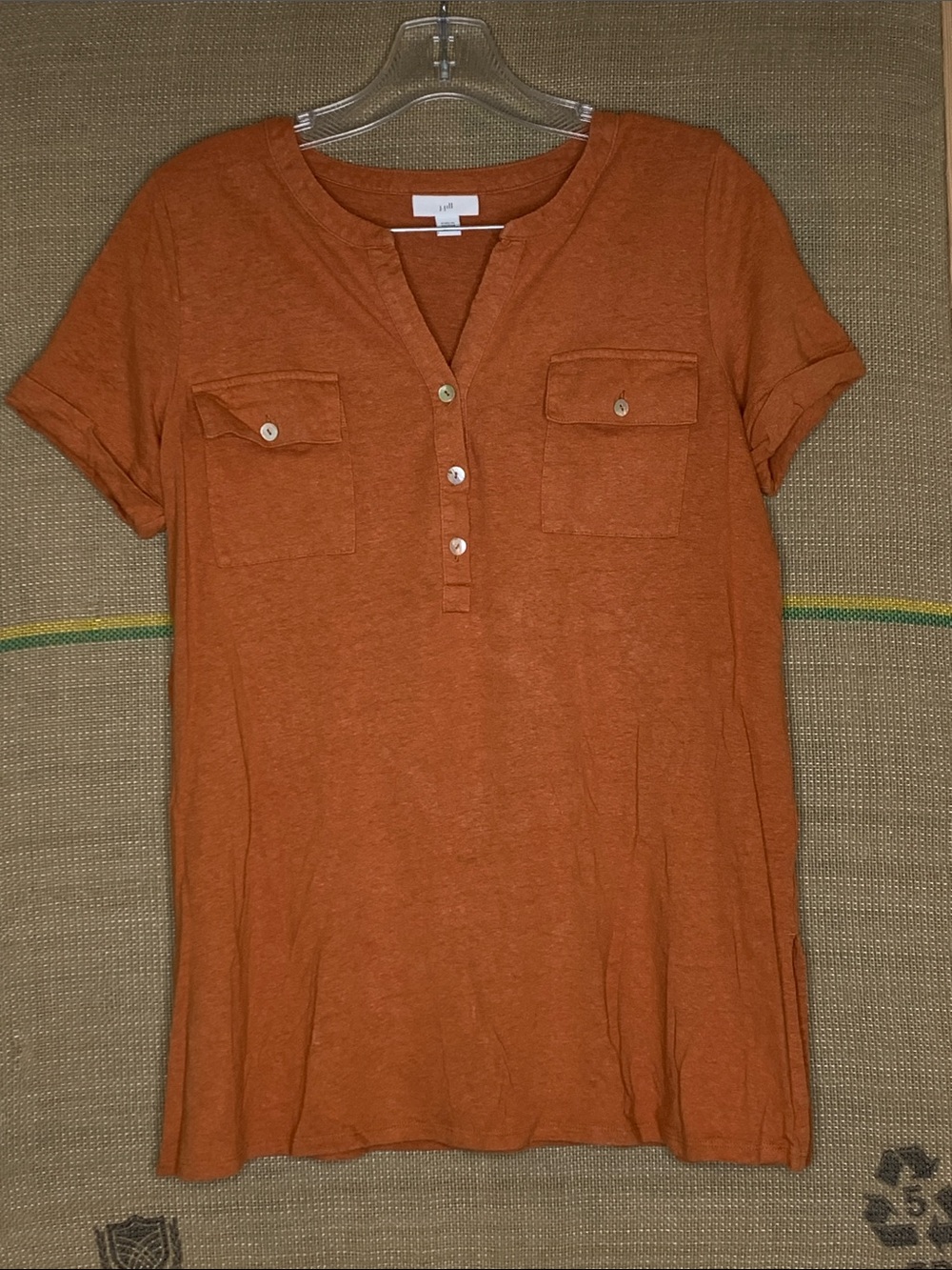 J. Jill Button-Front Short Sleeve Top in Rust Orange